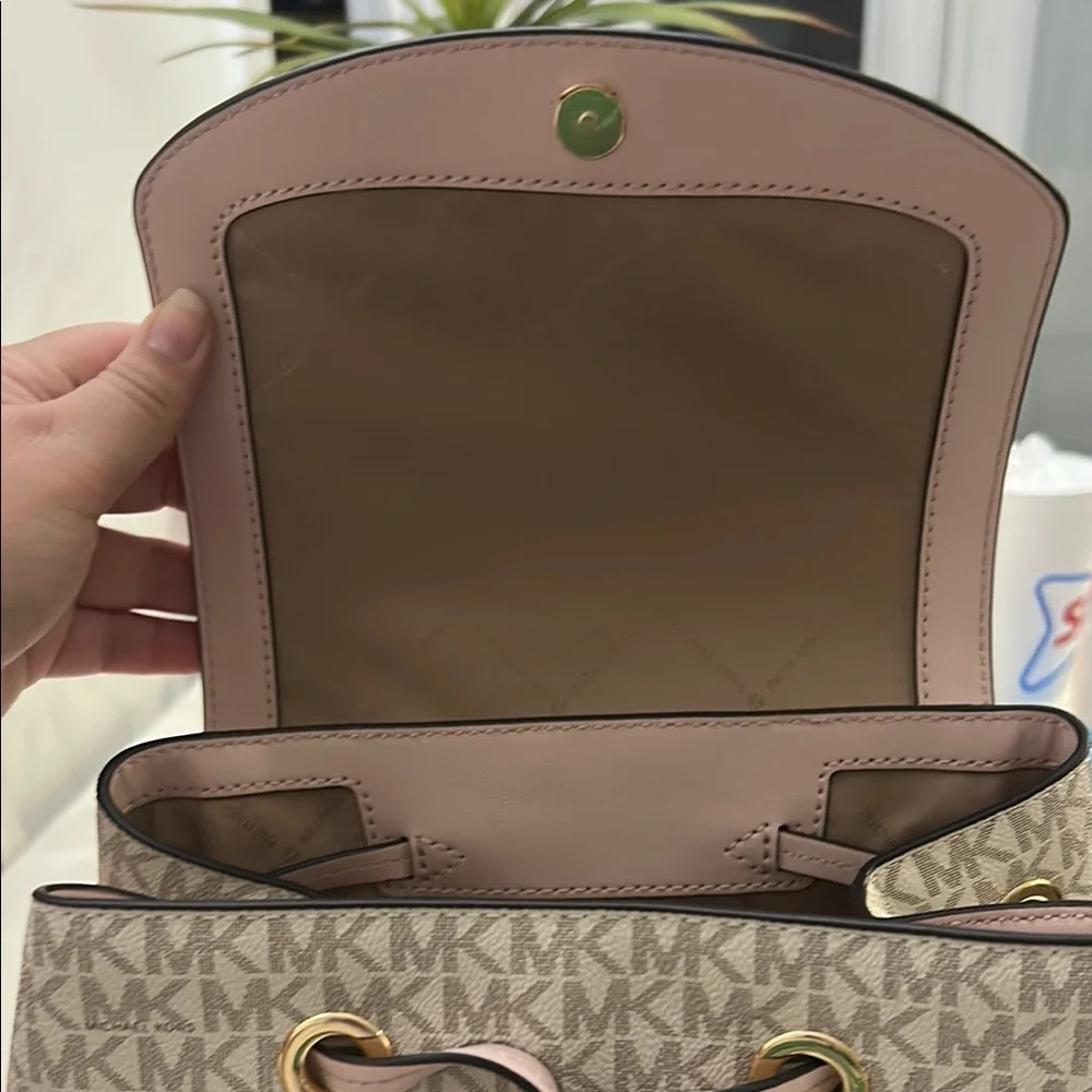 Michael Kors Pink and Beige Signature Logo Backpack
